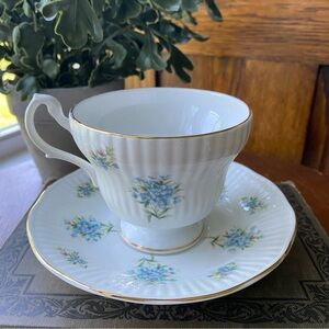 Royal Dover Floral White and Blue Teacup and Saucer Set